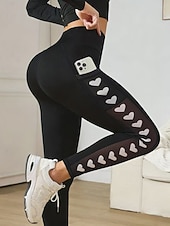 tanie Legginsy i legginsy do jogi-Damskie Spodnie Pilates Spodnie do jogi Leginsy fitness Boczne kieszenie Siateczka Ruched Butt Lifting Trening w siłowni Bieganie Zdatność Getry Jednokolorowe Serce Czarny Biały Głęboka czerń Sport