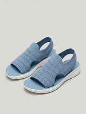 baratos Sandálias de Desporto-Sandálias esportivas femininas de malha azul – tecido elástico respirável, sandálias leves e confortáveis com sola acolchoada, ideais para caminhadas e viagens no verão. &amp;roupa para uso diário