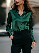 ieftine Bluze simple-Pentru femei Cămașă Cămașă cu nasturi Cămașă casual Bluză Nasturi Culoare solidă Stilat De Bază Clasic Manșon Lung Guler Cămașă Topuri obișnuite Zilnic Concediu Ieșire Roșu Vin Maro Trifoi Gri Var
