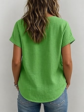 economico Camicie-Per donna Camicie effetto lino Blusa Camicia in finto lino Tinta unica Quotidiano Elegante Essenziale Manica Corta Asimmetrico Top Regolari Quotidiano Nero Giallo Cachi Rosso Verde Estate Primavera