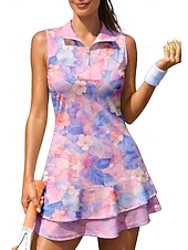 preiswerte Damenkleid-Damen Blumenmuster Sportkleid Tennis Polo Kleid Ärmellos Reißverschluss Viertel Postleitzahl Elastisch Schweißableitend Atmungsaktiv Volleyball Tennis Golfspiel Kragen Umlegekragen Kleid Rosa