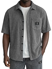  Herren Hemd Freizeithemd Cordhemd Knopfhemd Schwarz Weiß Burgunderrot Marineblau Kaki Kurzarm Einfach Hemdkragen Lässig Täglich Fronttasche Bekleidung Elegant Mode Lässig