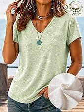  Mujer Camisa Blusa con textura Tops de verano Plano Elegante Clásico Manga Corta Escote en Pico Tops largos Casual Blanco Verde Claro Púrpula Claro Azul claro Verano Primavera