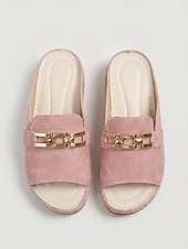 cheap Slide Sandals-Women's Pink Clog Sandals – Open Toe Hand-Stitched Comfort Sandals with Metal Buckle For Garden, Travel &amp; Casual Daily Wear