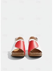 voordelige Platte Sandalen-Rode tweekleurige wedge sandalen voor dames | comfortabele schoenen met voetboogondersteuning voor casual wandelingen, dagelijks gebruik en zomervakanties