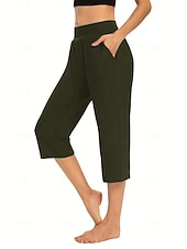  Mulheres calções capri chinês Férias Roupa de rua Casual Comprimento da panturrilha Cintura Média Tecido Bolsos Cintura elástica Confortável Respirável Com Stretch Diário Ao ar livre Streetwear Vinho