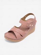 cheap Comfort Sandals-Women's Pink Arch Support Wedge Sandals – Light Weight Cross Strap Comfort Sandals, Adjustable Cushioned Summer Shoes for Walking, All-day Comfort &amp; Daily Wear