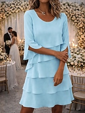 baratos Vestidos de Festa-Mulheres Azul Preto Rosa Verão Primavera Outono Minivestido Vestido A Line Vestido plissado Férias Formal Vestidos Semi-Formais Diário Escritório Casamento Normal Gola Redonda