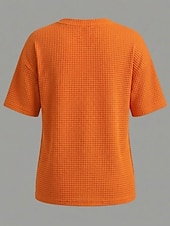 Недорогие Простая футболка-Жен. Вафельная рубашка Футболка Футболки Топы в вафельном вязании Сплошной цвет Классика Современное На каждый день С короткими рукавами Вырез под горло Обычные топы Повседневные Праздники На выход