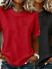  Koszulka damska 100% bawełna Podstawowa Klasyczna Nowoczesna Krótki rękaw Okrągły dekolt Zwykłe Topy Casual Codzienne Wyjście Czarne  Czerwone Białe+Różowe Białe  Czarne Zielone  Niebieskie