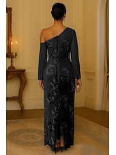  Sheath Column Floor Length Beaded Eembroidered Formal Dresses Mother of the Bride Dress Evening Gown Formal Dress Elegant Vintage Long Sleeve One Shoulder Wedding Formal Lace with Appliques