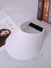 abordables Sombreros de mujer-Visera de paja estilo boho para mujer, gorra de playa plegable y ajustable multicolor para vacaciones, resort de verano y uso casual diario.