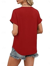 abordables T-shirt uni-Femmes T-shirt Uni Mode Élégant Classique Manche Courte Col en V Hauts Réguliers Quotidien Sortir Week-end Bleu Noir Blanche Rose Claire Rouge Été Printemps