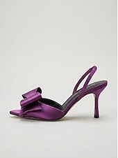 abordables Sandalias de tacón-Sandalias de tacón con tira trasera y lazo morado para mujer: elegantes zapatos de vestir con punta abierta para invitadas a bodas en jardines. &amp;fiestas de verano