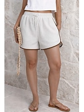 abordables Short chaud-Femmes Short gaufré Shorts Shorts d'été Shorts de plage Vacances Mode Décontracté Quotidien Court Taille Moyenne Couleur Unie Uni Patchwork Avec Poches Ceinture Élastique Confort Doux Respirant Non