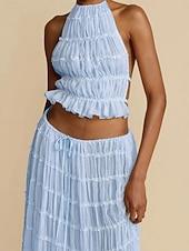 preiswerte Kleidersets-Women's Two Piece Sets Skirt Sets Sleeveless Halter Neck Solid Color Plain Patchwork Fashion Streetwear Casual Daily Outdoor Blue Black Yellow Summer Regular Fit