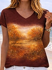 voordelige Wereld Voetbalwedstrijd-Dames T-shirt Afdrukken Grafisch Brief Voetbalteam Stijlvol Klassiek Casual Korte mouw V-hals Normale tops Casual Dagelijks Zwart Paars Bruin Groen Zomer Lente