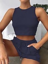 preiswerte Blusenanzüge für Damen-Damen Zweiteilige Sets Tank Top Shorts-Sets Ärmellos Rundhalsausschnitt Einfach Mode Streetwear Lässig Täglich Outdoor Schwarz Hellgrün Rosa Sommer Normale Passform