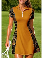 preiswerte Damenkleid-Damen Boho Blumenmuster Tennis Polo Kleid Kurzarm Viertel Postleitzahl Elastisch Schweißableitend Atmungsaktiv Volleyball Tennis Golfspiel Umlegekragen Kleid Schwarz Marinenblau Orange