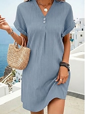 voordelige Eenvoudige jurk-Dames Mini-jurk Casual jurk T shirt jurk Zomerjurk Basic Klassiek Dagelijks Vakantie Ruim Passend Effen Korte mouw V-hals blauw Zwart Wit Lichtgroen Zomer Lente