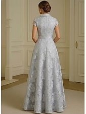 economico Lunghezza del pavimento-Linea ad A Abito Lunghezza al pavimento Abito da Cocktail Abito da cerimonia per signora Manica Corta Scollo a V Bavero Elegante Vintage Semplice Formale Ospite di nozze Derby del Kentucky Organza