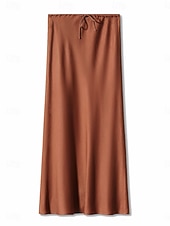 economico Gonne Formali-Per donna Gonne in raso Elegante Moda Maxi Vita Alta Gonne Semplice Coulisse Micro-elastico Feste Data Nero Blu marino Marrone chiaro Marrone Estate