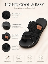 Χαμηλού Κόστους Σανδάλια Slide-γυναικεία μαύρα διχτυωτά πέδιλα slide που αναπνέουν με σταυρωτά λουράκια και μαλακή σόλα – ελαφριά καλοκαιρινά παπούτσια για παραλία, περπάτημα και casual ντύσιμο