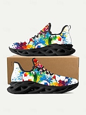 cheap Men's Soccer Shoes-Men's Colorful Soccer Print Sneakers – Lightweight Breathable Athletic Shoes with Graffiti Design, Comfortable Sports Shoes for Fans, Parties &amp; Casual Wear