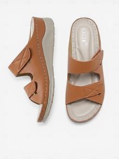 abordables Comfort Sandals-Women's Light Brown Arch Support Comfort Sandals – Double Adjustable Strap Slide Slippers, Soft Cushioned Slip-On Shoes for Home, Travel &amp; Everyday Use