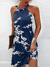 cheap Print Floral Dresses-Women's Summer Dress Halter Neck Dress Print Dress Active Fashion Streetwear Outdoor Vacation Daily Regular Fit Paisley Sleeveless Halter Neck Yellow Royal Blue Blue Dark Blue Summer Spring