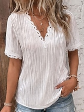  Per donna Maglietta Tinta unica Elegante Manica Corta Scollo a V Top Regolari Casuale Quotidiano Spiaggia Bianco Estate Primavera
