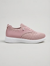 cheap Women's Sneakers-Women's Pink Breathable Knit Sneakers – Lightweight Walking Shoes, Slip-On Style Shoes for Casual, Travel &amp; Everyday Use