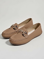 お買い得  女性-ウィメンズ グリーン チェーンディテール ローファー - 日常の着用、ウォーキング、旅行、カジュアルな外出に最適な快適なスリップオンシューズ