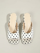 cheap Heeled Sandals-Women's Polka Dot Block Heel Sandals – Open Toe Slip-On Mules, Retro Chic Low Heel Slides for Beach, Island Vacation, Resort &amp; Summer Wear