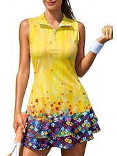 ieftine Rochie de femei-Pentru femei Geometric Floral Rochie sport Rochie polo de tenis Fără manșon Fermoar Quarter Zip Elastic Κατά του ιδρώτα Respirabil Volei Tenis Golf Guler Răsfrânt Pantaloni scurți Rochii Galben
