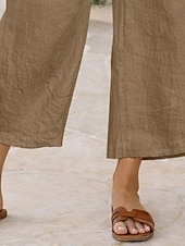  Mulheres Calças com toque de linho Calças Capri Calças Shorts de verão Férias Moda Básico Comprimento total Cintura Alta Côr Sólida Tecido Bolsos Perna larga Cintura elástica Conforto Macio Respirável