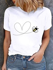 abordables T-shirt Animaux-Femmes T-shirt Imprimé Graphique Les abeilles Élégant Classique Occasionnel Manche Courte Col ras du cou Col rond Hauts Réguliers Quotidien Blanche Jaune Beige Été Printemps