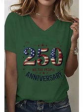  T-shirt patriotique pour femmes du Jour de l'indépendance 250e anniversaire américain graphique drapeau américain vintage élégant classique manches courtes col en V tops réguliers impression