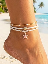 cheap Women's Bracelet-Women's Bohemian Style Alloy Starfish Pendant Anklet Set, 3-Piece Beach Vacation Jewelry, Casual Daily Wear, Lightweight, Adjustable, Trendy Summer Accessory
