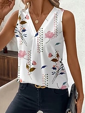 billige Grafisk tank-Women's Tank Top Floral Graphic Plants Elegant Vintage Stylish Sleeveless V Neck Regular Tops Beach Wedding Casual Daily White Light Pink Light Purple Orange Summer Spring