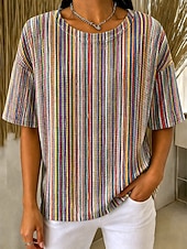 economico Maglietta Arte &amp; Design-Per donna Maglietta Waffle Top a maglia con texture A strisce Floreale Grafico Geometrico Elegante Classico Manica Corta Girocollo Top Regolari Casuale Quotidiano Blu Giallo Verde Cachi Estate