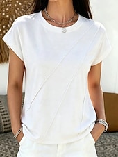 economico T-shirt semplice-Per donna Maglietta Elegante Classico Manica Corta Girocollo Top Regolari Casuale Blu Nero Bianco Rosa Estate Primavera