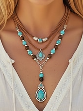 cheap Women's Necklace-Women's Bohemian Alloy and Turquoise Necklace Set, Layered Statement Jewelry for Beach Vacation, Resort Wear, Casual Summer Outfits and Everyday Boho Styling