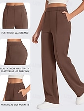 abordables pierna ancha y cintura alta-Mujer Perneras anchas Vacaciones Básico Longitud total Alta cintura Color sólido Bolsillo Cómodo Microelástico Diario Café marrón Negro Gris Ligero Primavera Holgado