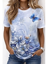 abordables Camiseta floral-Mujer Camiseta Estampado Ombre Floral Graphic Elegante Clásico Casual Manga Corta Cuello Barco Escote Redondo Tops regulares Casual Diario Azul Piscina Púrpula Claro Azul claro Verano Primavera Otoño