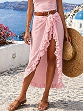 abordables Jupe portefeuille-Femmes Surdimensionné Jupe en mousseline Mode Tenues de plage Sexy Midi Taille Moyenne Jupes A Volants Non Elastique Plage Fête Noir Blanche Jaune Rose Claire Été