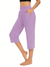  Mulheres calções capri chinês Férias Roupa de rua Casual Comprimento da panturrilha Cintura Média Tecido Bolsos Cintura elástica Confortável Respirável Com Stretch Diário Ao ar livre Streetwear Vinho