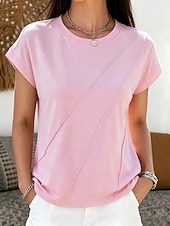 economico T-shirt semplice-Per donna Maglietta Elegante Classico Manica Corta Girocollo Top Regolari Casuale Blu Nero Bianco Rosa Estate Primavera