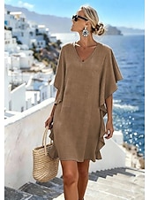 preiswerte Lässige Blumenkleider-Damen Knielanges Kleid Shiftkleid Freizeitkleid Jeanskleid Mode Klassisch Täglich Outdoor Urlaub Lässiger Schnitt Einfach Kurzarm V Ausschnitt Magenta Schwarz Braun Khaki Sommer Frühling