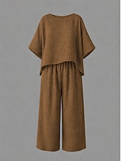 olcso Luxus koordinált szettek-női pamutvászon szettek kétrészes szettek tiszta szín meleg hétköznapi kényelem otthon mindennapi tavasz ősz